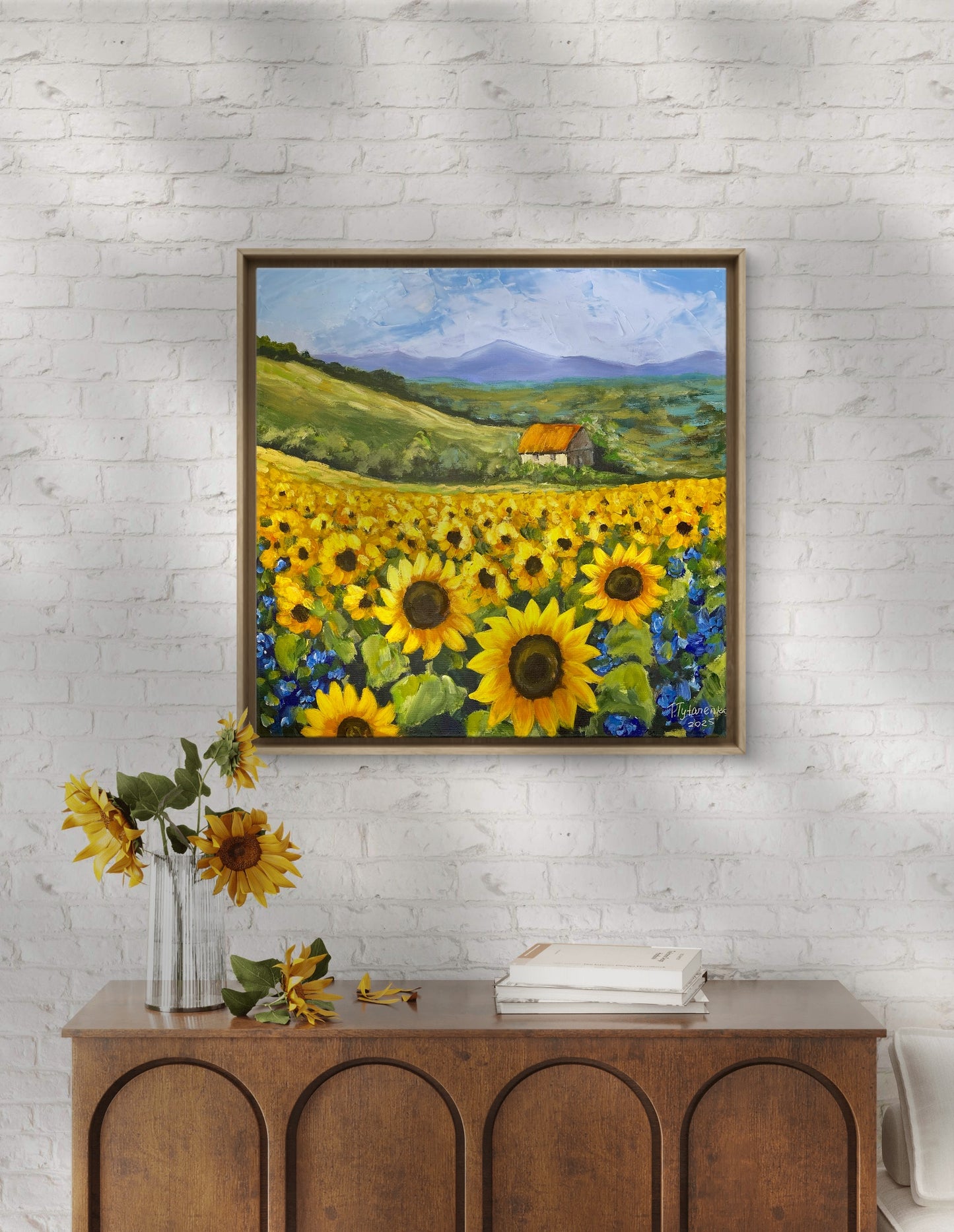 Ukrainian Landscape Sunflower Original Painting