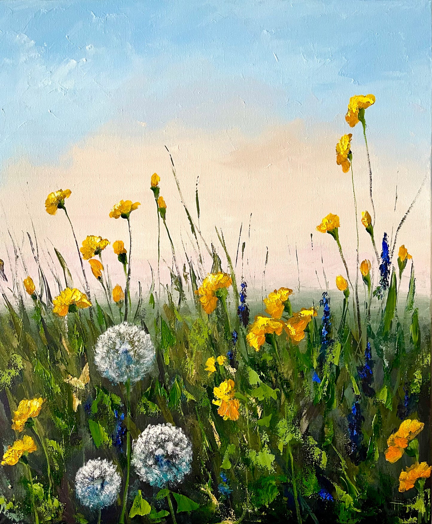 Dandelions Painting Original Wall Art Meadow Landscape