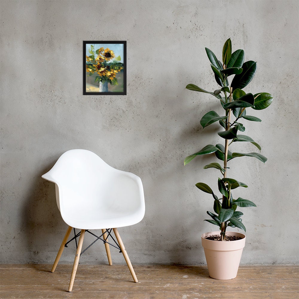 Sunflower painting Framed Wall Art  Large flowers poster  Sunflower bouquet