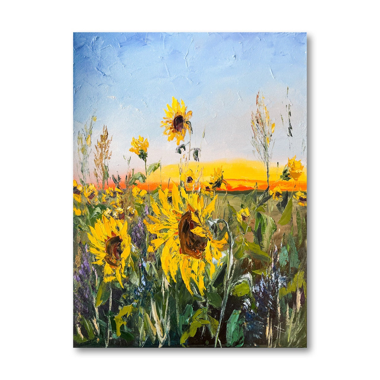 Sunflower painting Original canvas art Sunflower field Impasto painting